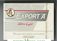 Export 'A' Macdonald Ultra Light 25s white cigarettes 10 cartons